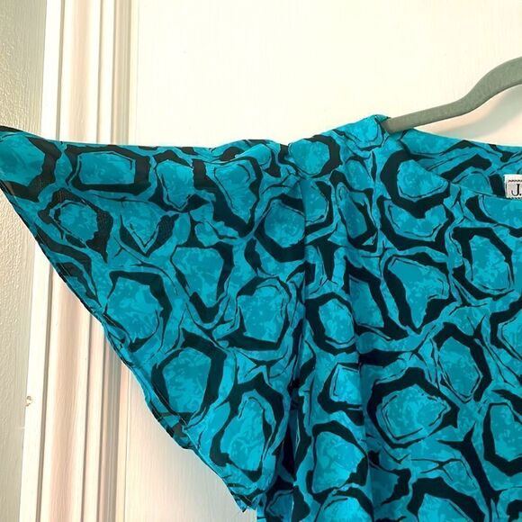 J. B. Too vintage aqua & black print blouson flutter sleeve pleat dress size 14 - Picture 5 of 9
